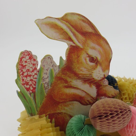 Vintage Easter Bunny Rabbit Basket Eggs Honeycomb Paper Table Decor Made in USA - Picture 3 of 16